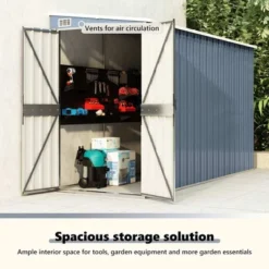 VidaXL Storage Shed Wall-mounted Garden Shed For Backyard Galvanized Steel - Gray 46.5" X 113.4" X 70.1" -All Patio Furniture GUEST eea2685e 88ea 424d 9c54 4250dc7800e3