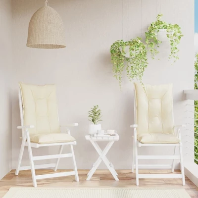 VidaXL Highback Chair Cushion Set Of 2 Cream Polyester, PP Hollow Fiber 3 VidaXL Highback Chair Cushion Set Of 2 Cream Polyester, PP Hollow Fiber