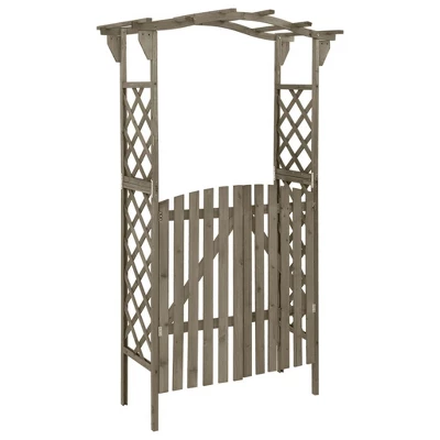 VidaXL Pergola Outdoor Pergola Garden Arch With Gate For Deck Solid Wood Fir - Gray 3 VidaXL Pergola Outdoor Pergola Garden Arch With Gate For Deck Solid Wood Fir - Gray
