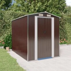 VidaXL Garden Shed Dark Brown Galvanized Steel Large Garden Shed - 75.6" X 107.9" X 87.8"