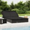 VidaXL - 2-Person Black Poly Rattan Sunbed With Foldable Roof And Cushions - Outdoor Daybed 83.9"x 46.5"x 38.2" For Patio, Garden, Balcony -All Patio Furniture GUEST f183692b 058e 4b52 9358 f2bbdf4f27bf