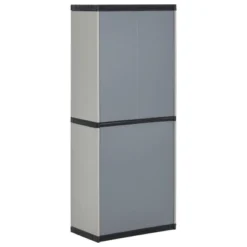VidaXL Outdoor Garden Storage Cabinet - Compact Gray&Black PVC Design With 3 Shelves And Lockable Doors - 26.8"x15.7"x66.1" -All Patio Furniture GUEST f1f9208d c3f1 4563 b15d 602709f5fb32