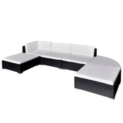 VidaXL 6 Piece Patio Lounge Set With Cushions Poly Rattan Black