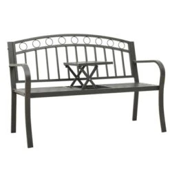 VidaXL Outdoor Patio Bench Garden Park Steel Bench - Gray With Table