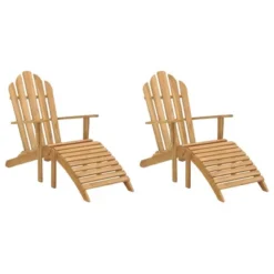 VidaXL Folding Adirondack Chair Patio Lawn Chair With Footrest Solid Wood Teak - 2
