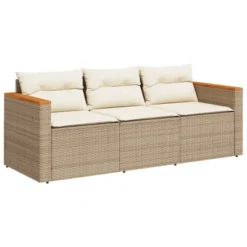 VidaXL Beige Poly Rattan 3-Seater Patio Sofa With Washable Cushions - Durable Outdoor Garden Furniture, UV-Resistant -All Patio Furniture GUEST f662822d 2d80 46c3 8780 8bb4429311bc
