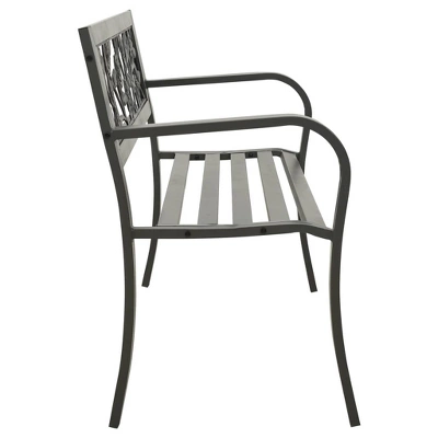 VidaXL Patio Bench, 49.2-Inch, Vintage Style, Weather-Resistant, Powder-Coated Steel, Gray, With Decorative Rose-Patterned Backrest 4 VidaXL Patio Bench, 49.2-Inch, Vintage Style, Weather-Resistant, Powder-Coated Steel, Gray, With Decorative Rose-Patterned Backrest - Image 2