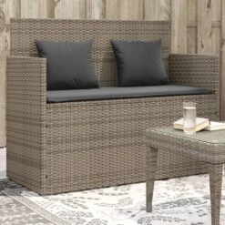 VidaXL Garden Bench Gray PE Rattan 47.2 In Removable Covers