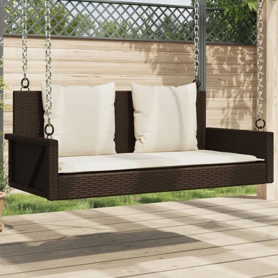 VidaXL Swing Bench Brown PE Rattan, Powder-coated Steel, Polyester 3 VidaXL Swing Bench Brown PE Rattan, Powder-coated Steel, Polyester