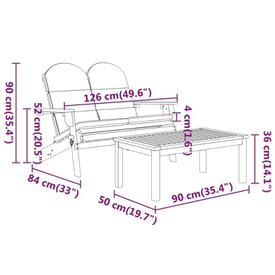 VidaXL Acacia Wood Adirondack Patio Furniture Set - 2 Piece Lounge Set With Foldable Garden Bench, Coffee Table, And Cushions For Outdoor/Deck 10 VidaXL Acacia Wood Adirondack Patio Furniture Set - 2 Piece Lounge Set With Foldable Garden Bench, Coffee Table, And Cushions For Outdoor/Deck - Image 8
