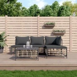 VidaXL 5-Piece Patio Lounge Set With Dark Grey Cushions - Anthracite Poly Rattan, Powder-Coated Steel Frame, Versatile Outdoor Furniture Collection