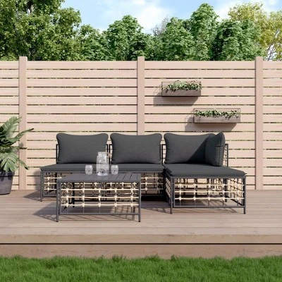 VidaXL 5-Piece Patio Lounge Set With Dark Grey Cushions - Anthracite Poly Rattan, Powder-Coated Steel Frame, Versatile Outdoor Furniture Collection 3 VidaXL 5-Piece Patio Lounge Set With Dark Grey Cushions - Anthracite Poly Rattan, Powder-Coated Steel Frame, Versatile Outdoor Furniture Collection