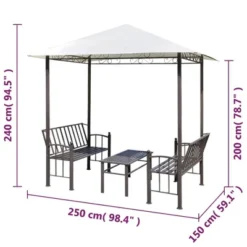 VidaXL Garden Pavilion Set With UV-Resistant And Waterproof Canopy, Sturdy Steel Frame, Table And Comfortable Benches - White And Brown -All Patio Furniture GUEST f9b64e4e ed55 4a85 91a0 80e2e1efc1c6