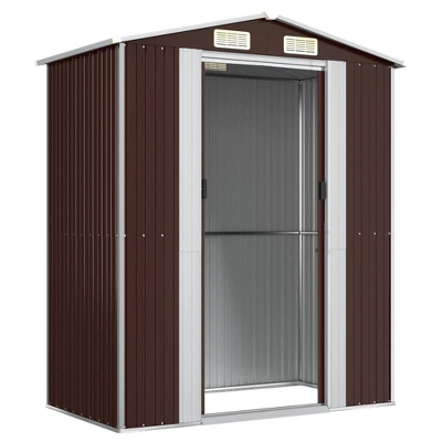 VidaXL Garden Shed Dark Brown Galvanized Steel Large Sliding Components 7 VidaXL Garden Shed Dark Brown Galvanized Steel Large Sliding Components - Image 5