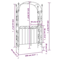 VidaXL Steel Garden Arch With Gate - Black Powder-Coated Outdoor Garden Arbor, 42.5"x17.7"x92.5", For Climbing Plants & Decorative Entryways -All Patio Furniture GUEST f9e07920 6d9e 4f8b 8bd9 3f75e00f7310