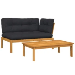 VidaXL 2 Piece Patio Pallet Sofa Set With Cushions - Solid Wood Acacia - Modular Design For Garden, Patio, Terrace - Black Cushions -All Patio Furniture GUEST fbd0f04e 41f2 4118 ae0d 0df2bbd51e1d