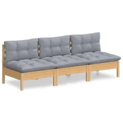 VidaXL Solid Pinewood 3-Seater Patio Sofa With Gray Cushions - Garden Patio Deck Furniture - 25" X 25" X 24.6" -All Patio Furniture GUEST fc754eaa 86ad 46ad 8abe 57a8907b1d8b