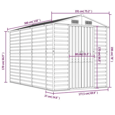 VidaXL Garden Shed - Anthracite 75.2" X 118.1" X 78" 13 VidaXL Garden Shed - Anthracite 75.2" X 118.1" X 78" - Image 11