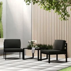 VidaXL 3 Piece Patio Sofa Set With Cushions Aluminum Anthracite